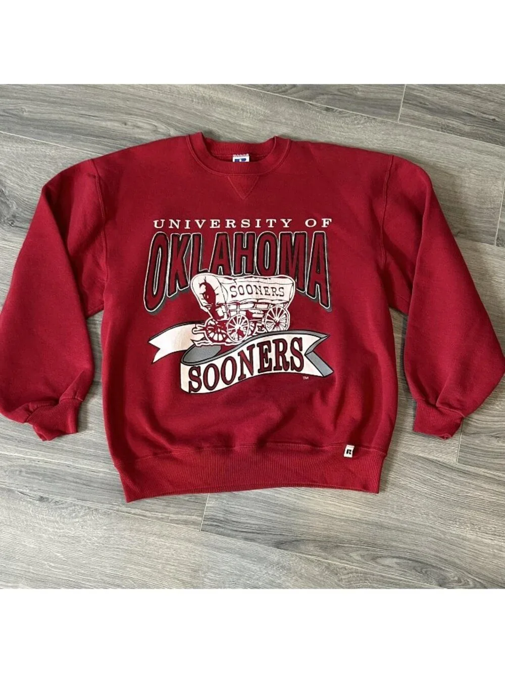 Vintage Oklahoma Sooners Sweatshirt Adult Large Red NCAA Football Russell 90s